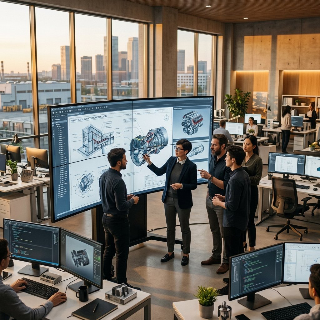 AURONIX engineering team collaborating in a modern design studio
